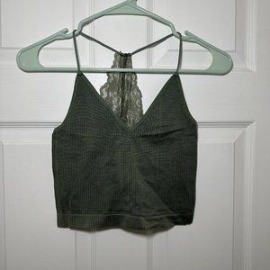 SO Seamless Lace Back Cropped Green Tank Top Junior XS